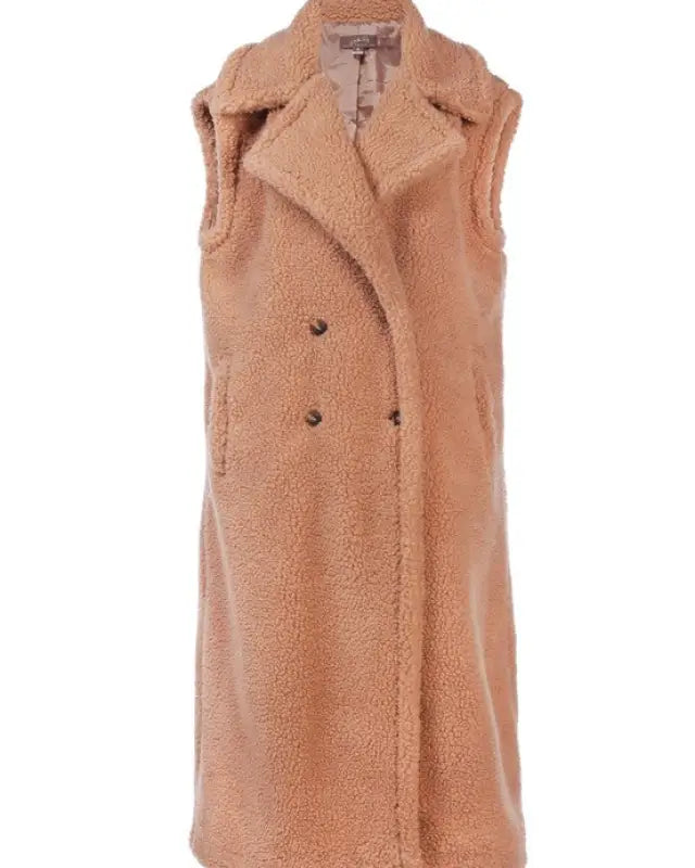 Sleeveless Double Breasted Teddy Coat