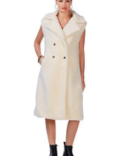 Sleeveless Double Breasted Teddy Coat - Cream / XS