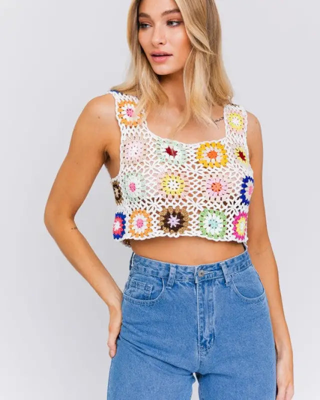 Sleeveless Multi Crochet Top