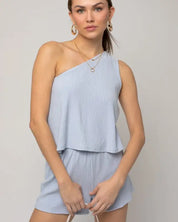 Sleeveless One Shoulder Layered Top Romper