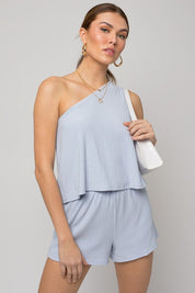 Sleeveless One Shoulder Layered Top Romper