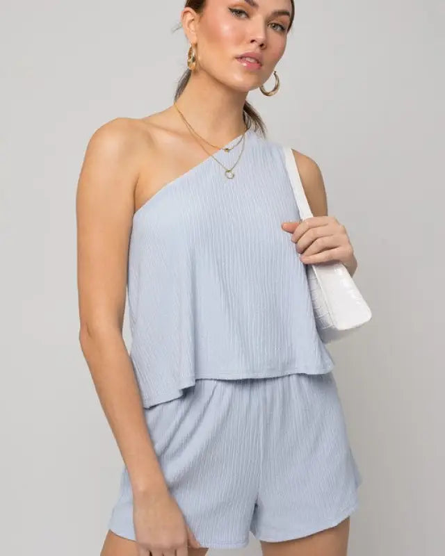 Sleeveless One Shoulder Layered Top Romper