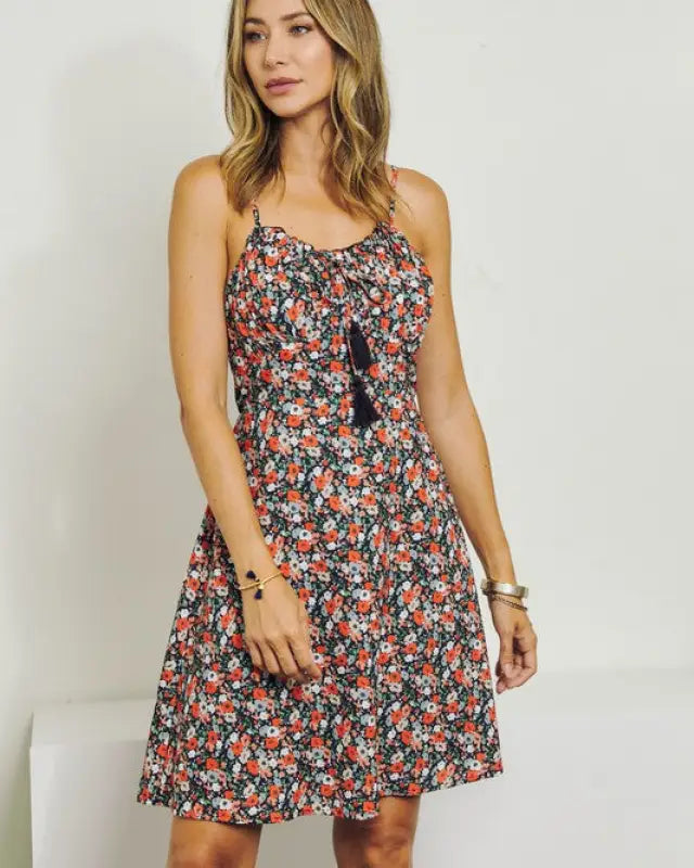 Sleeveless V-Neck Floral Dress - Dresses