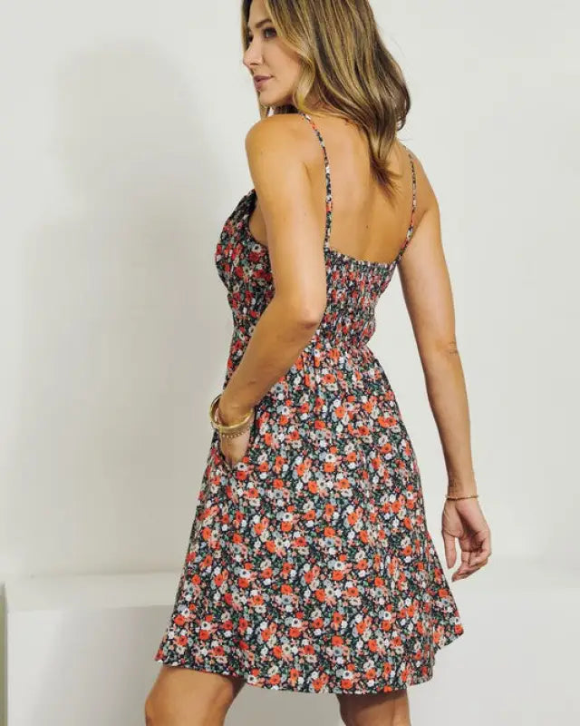 Sleeveless V-Neck Floral Dress - Dresses