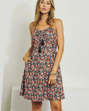 Sleeveless V-Neck Floral Dress - Dresses