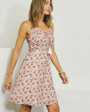 Sleeveless V-Neck Floral Dress - Dresses