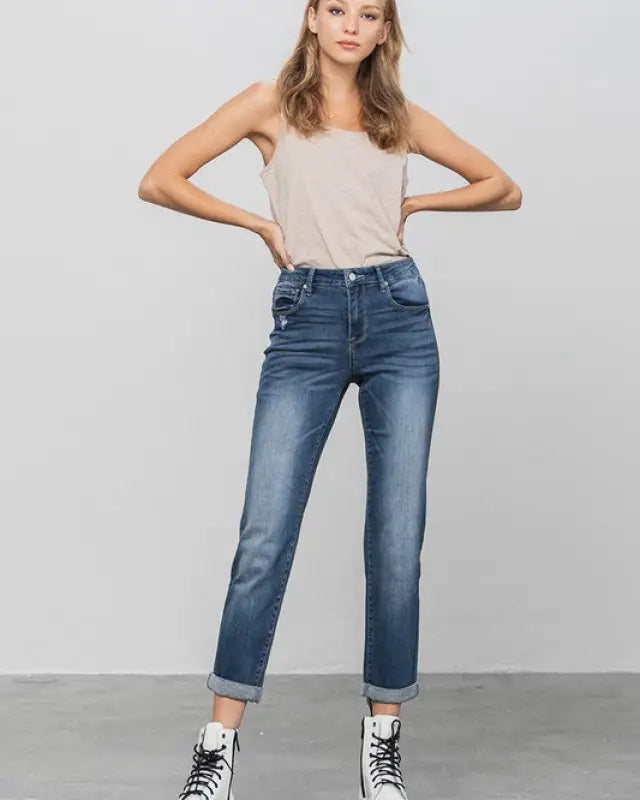 SLIM BOYFRIEND JEANS - DARK