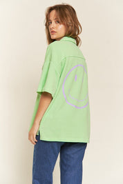 SMILE FACE BACK SHIRTS TOP - B.Green / S