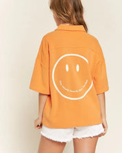 SMILE FACE BACK SHIRTS TOP - Orange / S