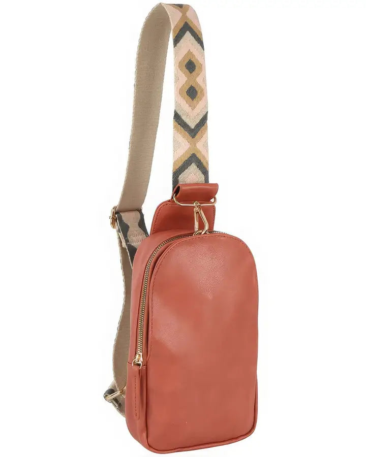 Smooth Zipper Sling Crossbody With Guitar Strap