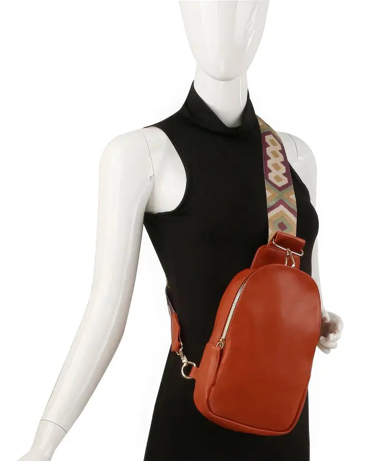 Smooth Zipper Sling Crossbody With Guitar Strap