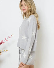 Soft Long Sleeve Star Print Top And Short Set