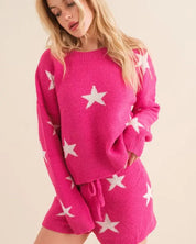 Soft Long Sleeve Star Print Top And Short Set