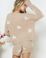 Soft Long Sleeve Star Print Top And Short Set