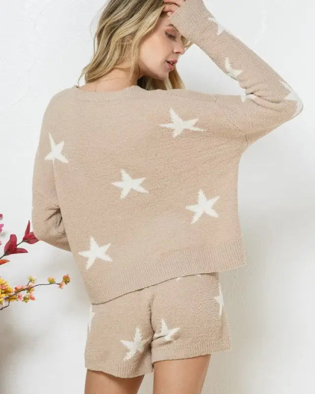 Soft Long Sleeve Star Print Top And Short Set