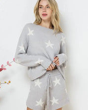 Soft Long Sleeve Star Print Top And Short Set