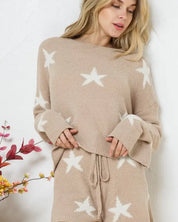 Soft Long Sleeve Star Print Top And Short Set