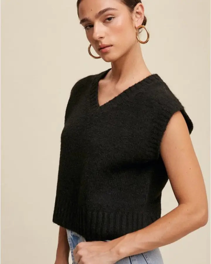 Soft Touch Cropped Knit Sweater Vest