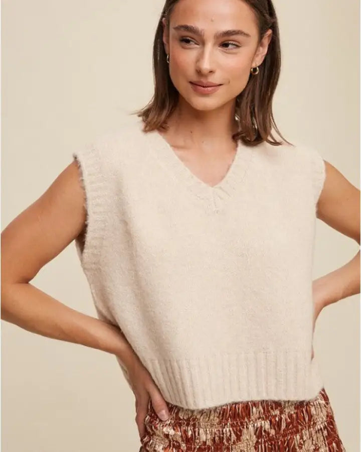 Soft Touch Cropped Knit Sweater Vest