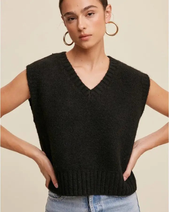 Soft Touch Cropped Knit Sweater Vest