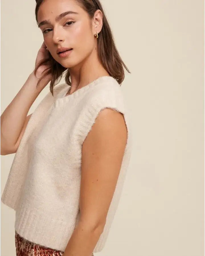 Soft Touch Cropped Knit Sweater Vest