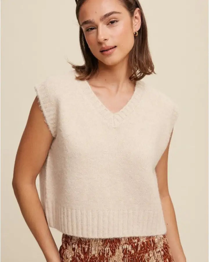 Soft Touch Cropped Knit Sweater Vest