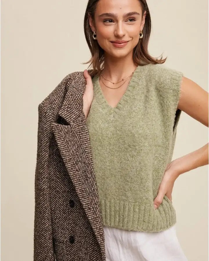 Soft Touch Cropped Knit Sweater Vest