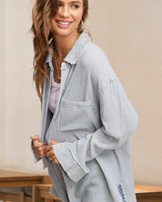 Soft Washed Crinkled Gauze Button Down Shirt