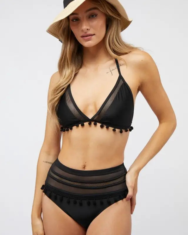 Solid Bikini Set With Pompom