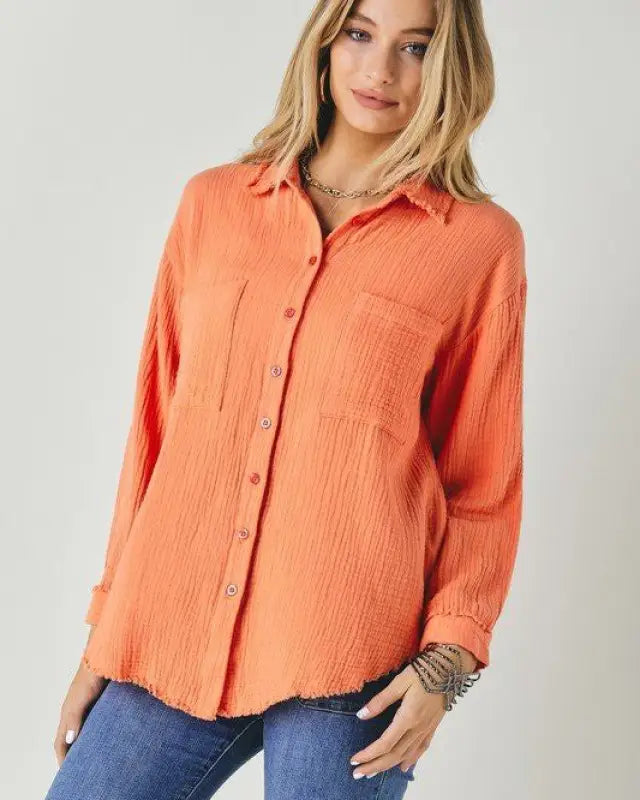 Solid Button Down Long Sleeve Shirt