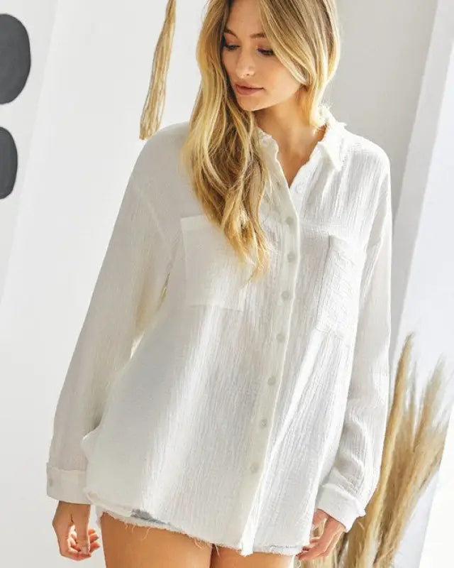 Solid Button Down Long Sleeve Shirt