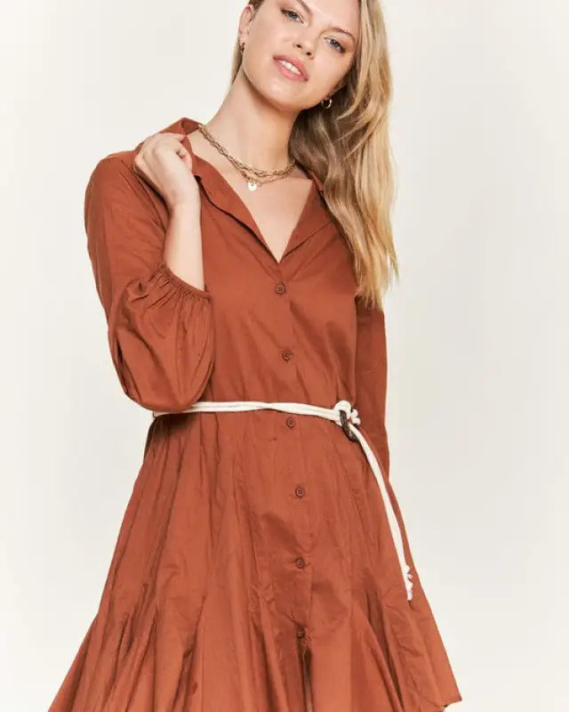 SOLID FLARE SHIRT DRESS KRD4190 - Dresses