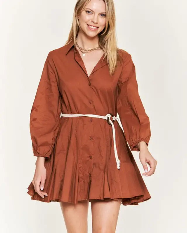 SOLID FLARE SHIRT DRESS KRD4190 - Dresses