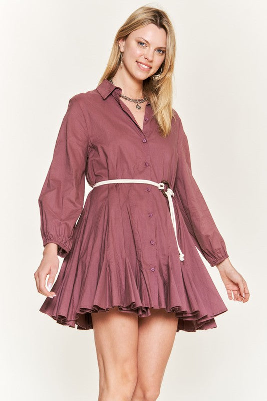 SOLID FLARE SHIRT DRESS KRD4190 - Dresses