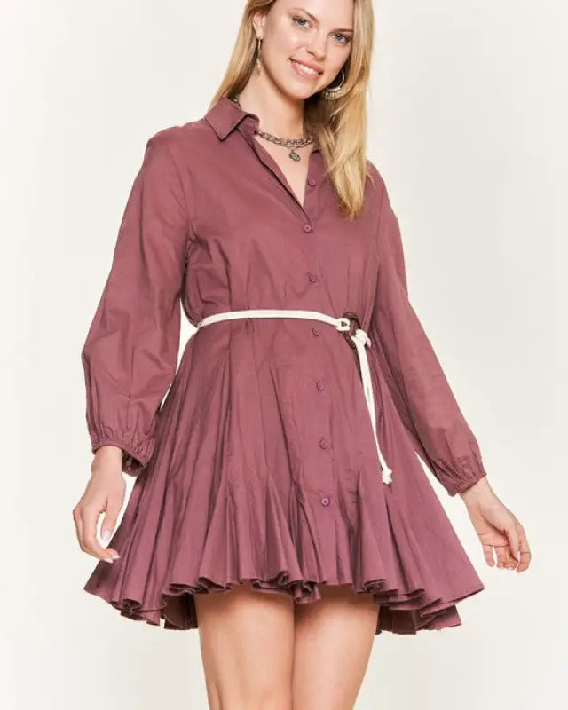 SOLID FLARE SHIRT DRESS KRD4190 - Dresses