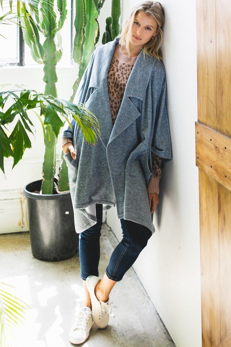 Solid Knit Oversized Trench Cardigan Coat