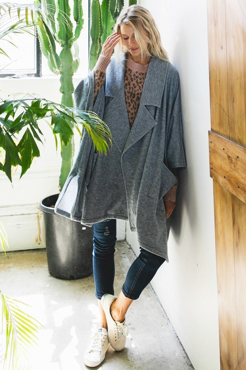 Solid Knit Oversized Trench Cardigan Coat