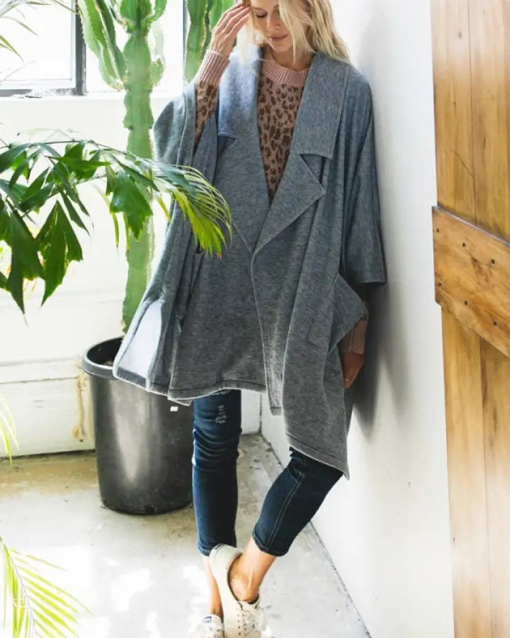 Solid Knit Oversized Trench Cardigan Coat