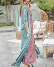 Solid Long Cardigan With Fringe