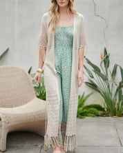 Solid Long Cardigan With Fringe