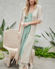 Solid Long Cardigan With Fringe