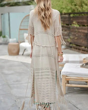 Solid Long Cardigan With Fringe