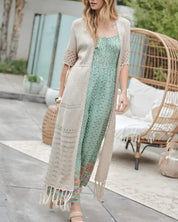 Solid Long Cardigan With Fringe