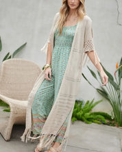 Solid Long Cardigan With Fringe