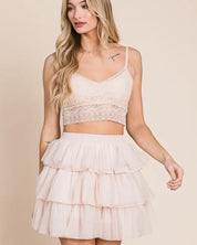 SOLID MESH TIERED MINI SKIRT - Skirts