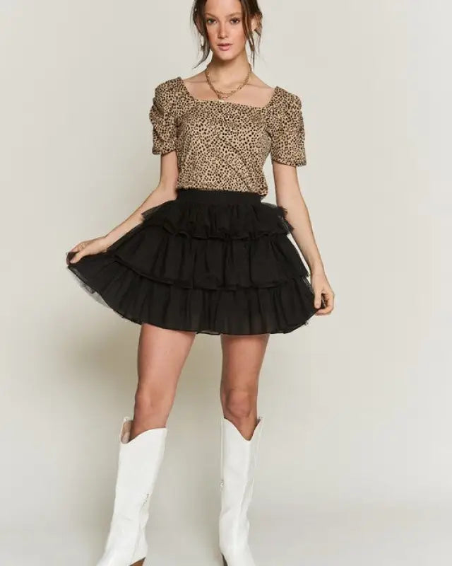 Solid Mesh Tiered Skirts