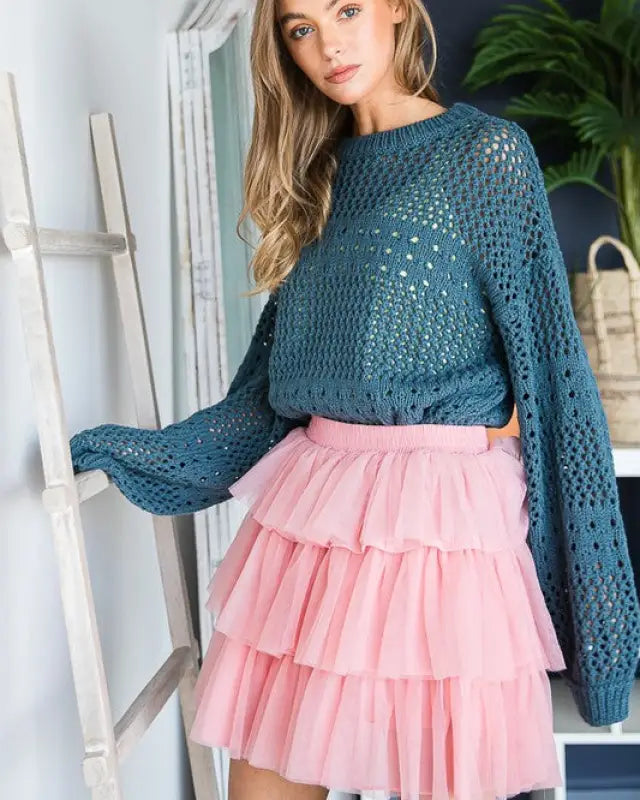 Solid Mesh Tiered Skirts