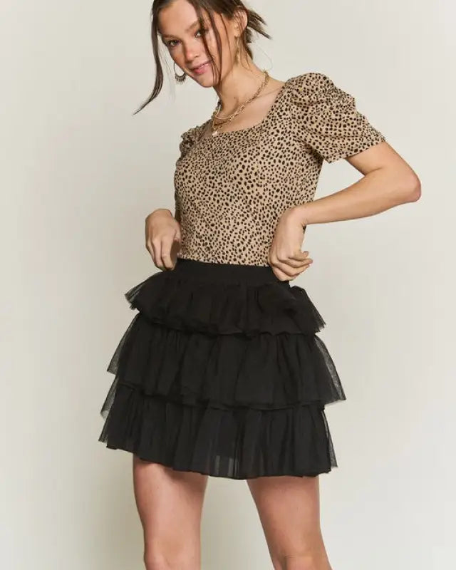 Solid Mesh Tiered Skirts