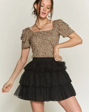 Solid Mesh Tiered Skirts