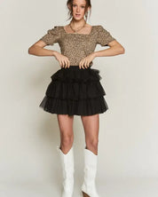 Solid Mesh Tiered Skirts